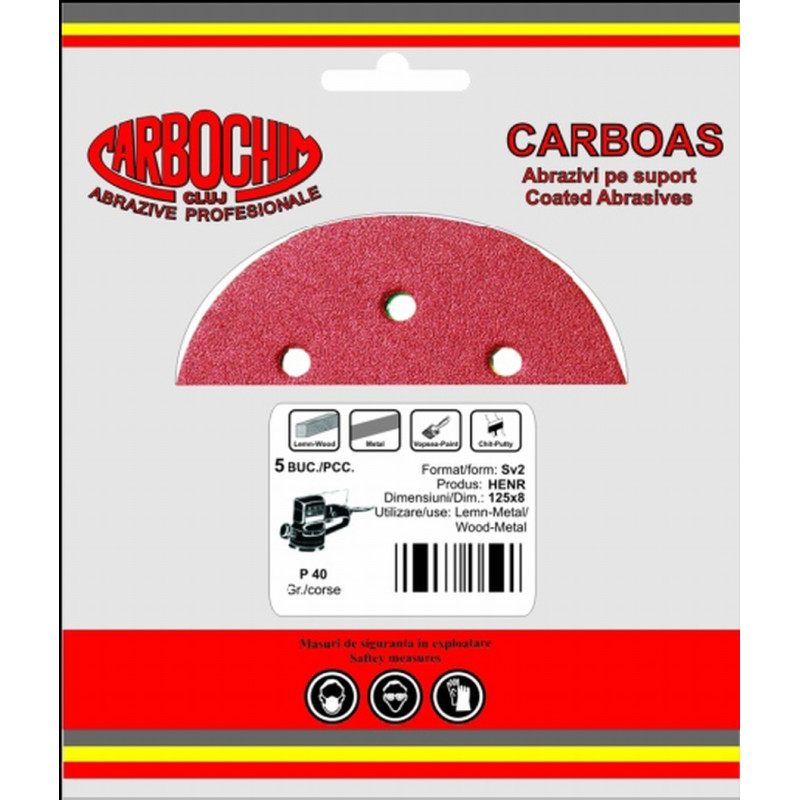 Disc abraziv cu autofixare, pentru lemn / metale, Carboas HENR, 125 mm, granulatie 400 Disc abraziv cu autofixare, pentru lemn / metale, Carboas HENR, 125 mm, granulatie 400