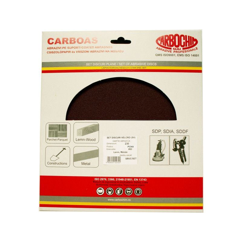Disc abraziv pentru slefuire lemn, Carbochim PCNX, 235 x 22 mm, granulatie 24 Disc abraziv pentru slefuire lemn, Carbochim PCNX, 235 x 22 mm, granulatie 24
