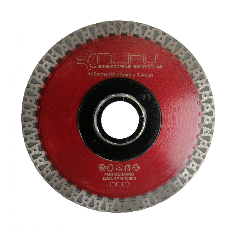 Disc diamantat, continuu, pentru debitare placi ceramice, Dupu Matrix, 115 x 22.23 x 1.4 mm Disc diamantat, continuu, pentru debitare placi ceramice, Dupu Matrix, 115 x 22.23 x 1.4 mm