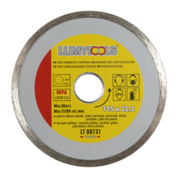 Disc diamantat, continuu, pentru debitare placi ceramice / marmura / sticla / piatra, Lumytools LT08731, 115 x 22 x 2 mm