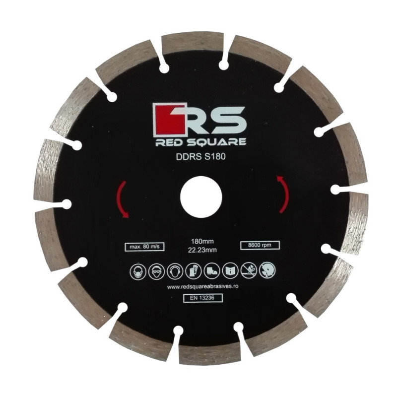 Disc diamantat, cu segmente, pentru debitare beton, Red Square DDS180,180 x 22.2 x 2.4 mm Disc diamantat, cu segmente, pentru debitare beton, Red Square DDS180,180 x 22.2 x 2.4 mm