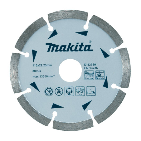 Disc diamantat, cu segmente, pentru debitare beton / marmura, Makita D-52750, 115 x 22.23 x 1.8 mm