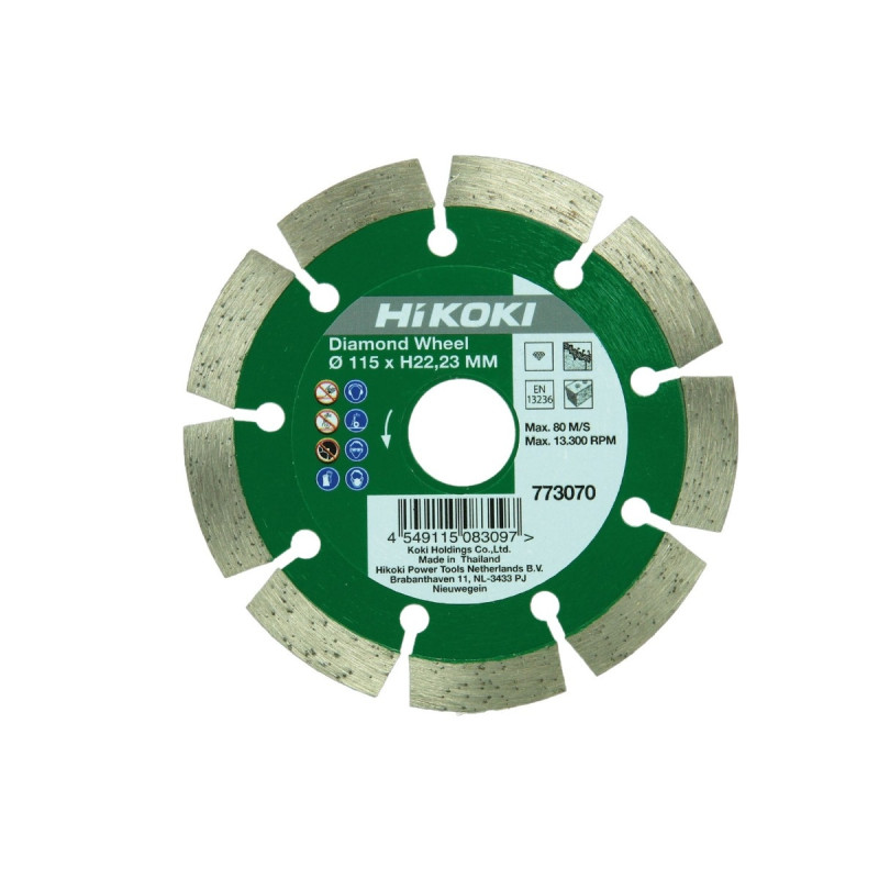 Disc diamantat, cu segmente, pentru debitare beton / zidarie, Hikoki 773070, 115 x 22.2 x 1.8 mm Disc diamantat, cu segmente, pentru debitare beton / zidarie, Hikoki 773070, 115 x 22.2 x 1.8 mm