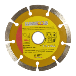 Disc diamantat, cu segmente, pentru debitare materiale de constructii, Lumytools LT08711, 115 x 22.2 mm