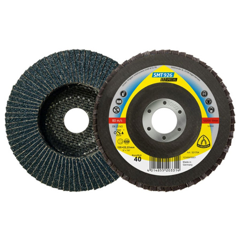 Disc lamelar frontal, pentru otel / inox, Klingspor SMT 926, 125 x 22.23 mm, granulatie 80 Disc lamelar frontal, pentru otel / inox, Klingspor SMT 926, 125 x 22.23 mm, granulatie 80