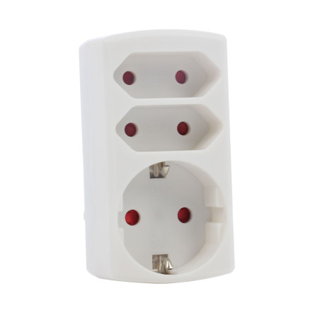 Adaptor 2 prize fara CP 6A + 1 priza cu CP 16A, Hoff Line, alb