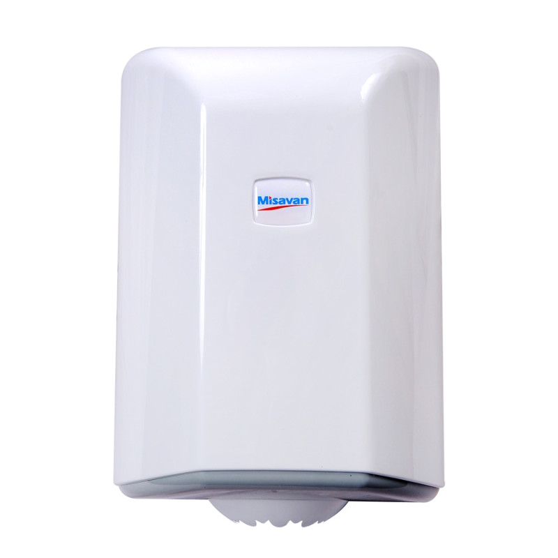 Dispenser hartie Misavan, alb, derulare centrala, plastic, 33 x 25 x 13 cm