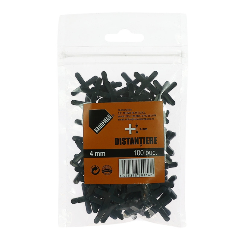 Distantiere pentru placi ceramice, Baudeman, rost 4 mm, set 100 bucati Distantiere pentru placi ceramice, Baudeman, rost 4 mm, set 100 bucati