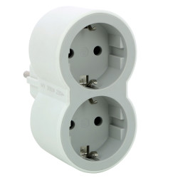 Adaptor 2 prize Legrand 694516, 16 A, alb + gri, contact de protectie, protectie copii, frontal