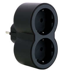 Adaptor 2 prize Legrand 694517, 16 A, negru, contact de protectie, protectie copii, frontal