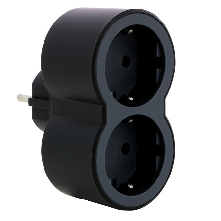 Adaptor 2 prize Legrand 694517, 16 A, negru, contact de protectie, protectie copii, frontal