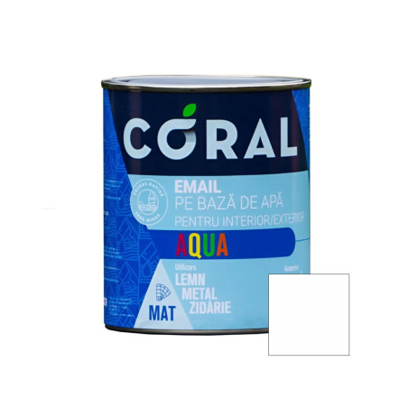Email pentru lemn / metal, Coral Aqua, interior / exterior, pe baza de apa, alb boreal, 0.6 L