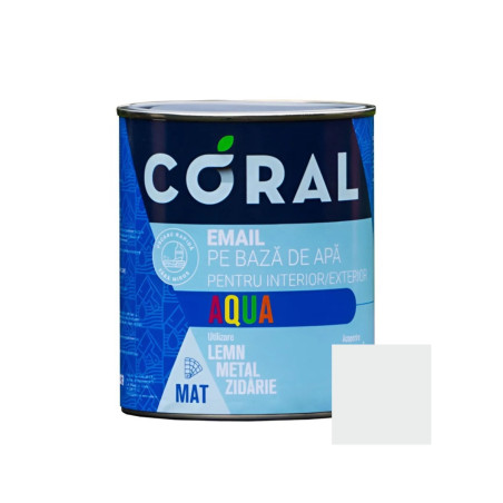 Email pentru lemn / metal, Coral Aqua, interior / exterior, pe baza de apa, alb selenar, 0.6 L