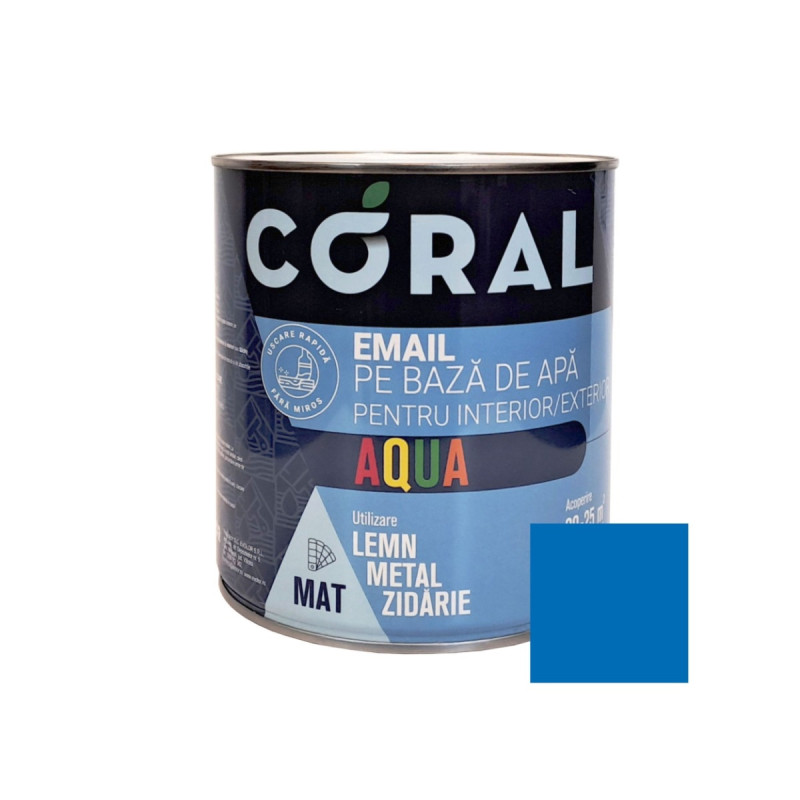 Email pentru lemn / metal, Coral Aqua, interior / exterior, pe baza de apa, albastru safir, 2.5 L
