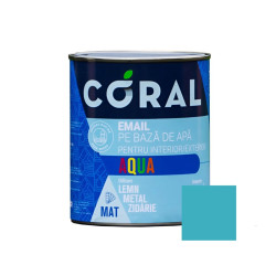 Email pentru lemn / metal, Coral Aqua, interior / exterior, pe baza de apa, albastru turquoise, 0.6 L