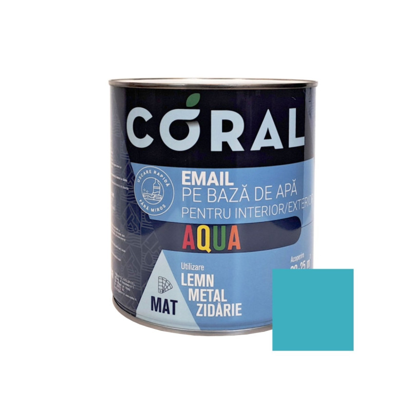 Email pentru lemn / metal, Coral Aqua, interior / exterior, pe baza de apa, albastru turquoise, 2.5 L