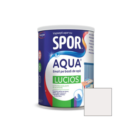 Email pentru lemn / metal, Spor Aqua lucios, interior / exterior, pe baza de apa, alb, 0.6 L