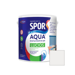 Email pentru lemn / metal, Spor Aqua lucios, interior / exterior, pe baza de apa, alb, 2.5 L