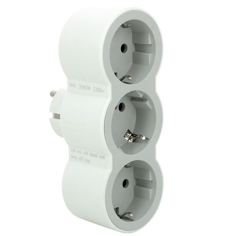 Adaptor 3 prize Legrand 694518, 16 A, alb + gri, contact de protectie, protectie copii, frontal