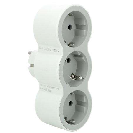 Adaptor 3 prize Legrand 694518, 16 A, alb + gri, contact de protectie, protectie copii, frontal