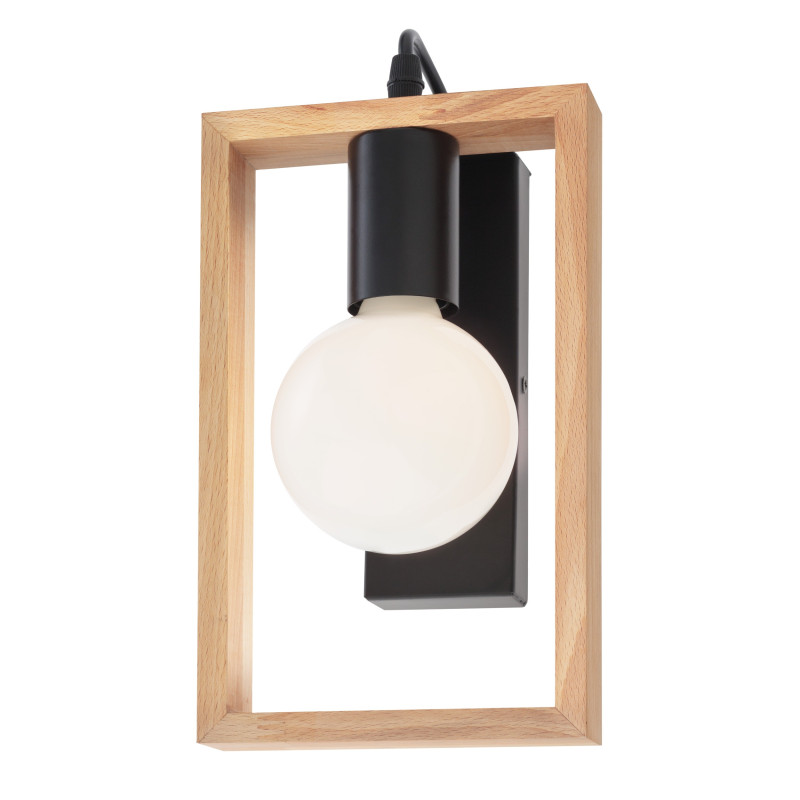 Aplica Timber 01-1663, 1 x E27, negru mat + lemn de fag natur, moderna