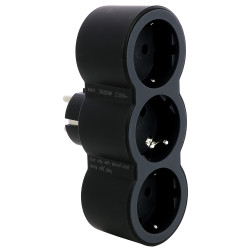 Adaptor 3 prize Legrand 694519, 16 A, negru, contact de protectie, protectie copii, frontal