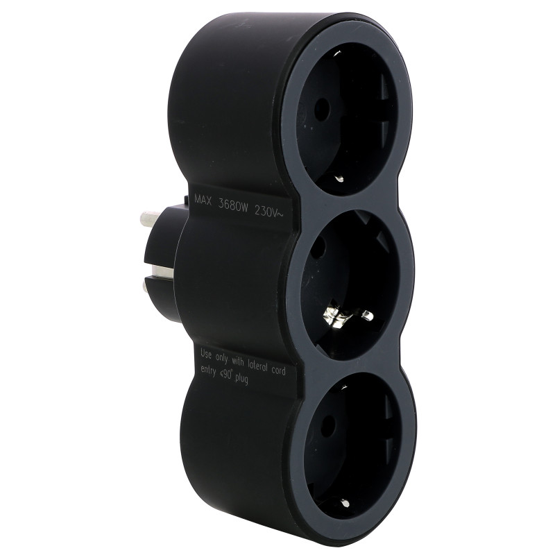 Adaptor 3 prize Legrand 694519, 16 A, negru, contact de protectie, protectie copii, frontal