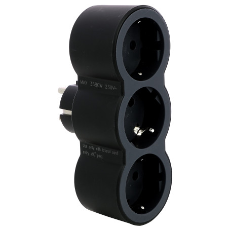 Adaptor 3 prize Legrand 694519, 16 A, negru, contact de protectie, protectie copii, frontal