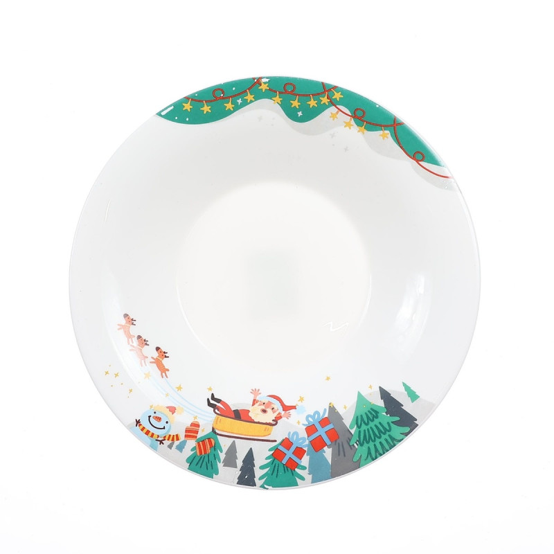 Farfurie Craciun 23008, adanca, sticla termica, multicolor, diametru 21 cm
