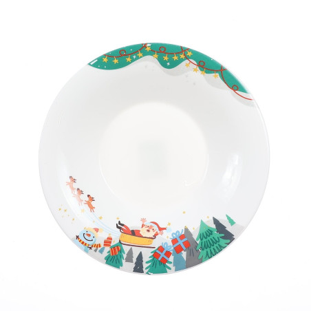 Farfurie Craciun 23008, adanca, sticla termica, multicolor, diametru 21 cm