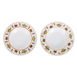 Farfurie Craciun EP3948, adanca, portelan, multicolor, 21 cm, set 2 bucati