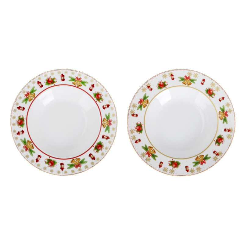 Farfurie Craciun EP3948, adanca, portelan, multicolor, 21 cm, set 2 bucati