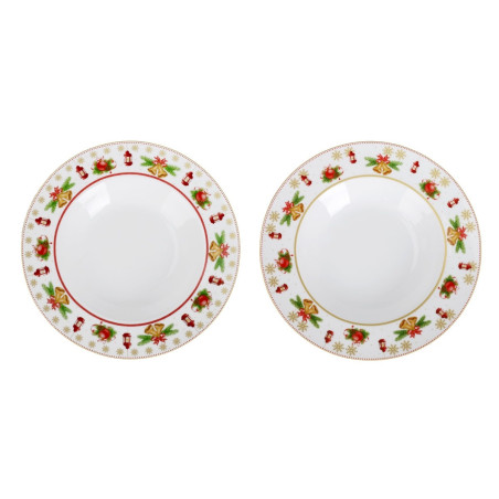 Farfurie Craciun EP3948, adanca, portelan, multicolor, 21 cm, set 2 bucati