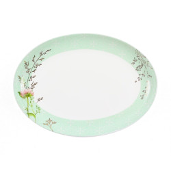 Farfurie ovala NMYP130T, sticla termica, alb + verde, 33 cm