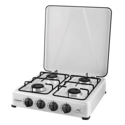 Aragaz de masa pe gaz Albatros APG42S, de exterior, 4 arzatoare, putere 6.2 kW, utilizare cu gaz GPL, capac de protectie, argint