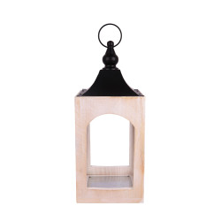 Felinar decorativ Craciun, TF-A26A, lemn + metal, alb + negru, 36 cm