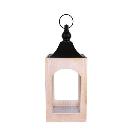 Felinar decorativ Craciun, TF-A26A, lemn + metal, alb + negru, 36 cm