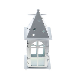 Felinar decorativ, W716, metal + sticla, alb, 17.5 cm