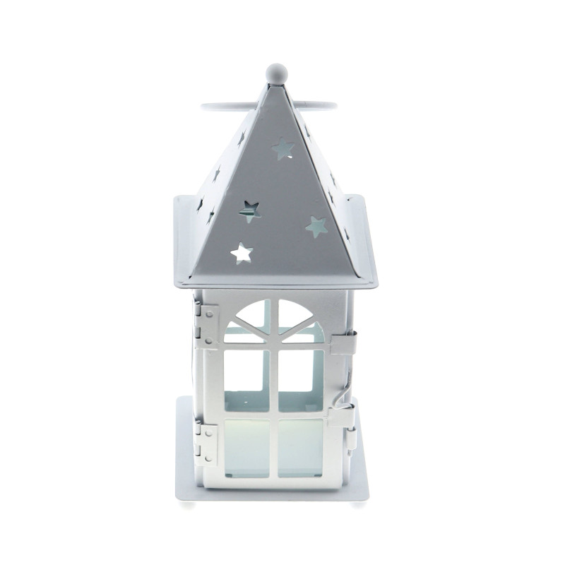Felinar decorativ, W716, metal + sticla, alb, 17.5 cm