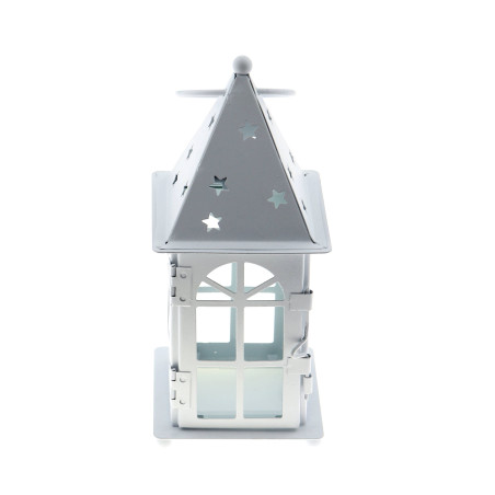Felinar decorativ, W716, metal + sticla, alb, 17.5 cm