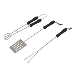 Accesorii pentru gratar KY2650, otel inoxidabil, maner plastic, 45.5 cm, set 3 buc