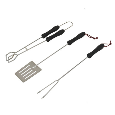Accesorii pentru gratar KY2650, otel inoxidabil, maner plastic, 45.5 cm, set 3 buc