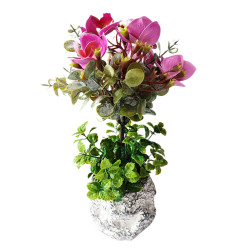Aranjament flori artificiale 7272-03, planta cu flori in ghiveci, roz + verde, 28 cm