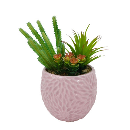 Aranjament flori artificiale AK0323291, plante suculente in ghiveci, plastic, verde, H 23 cm