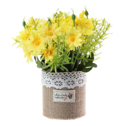 Aranjament flori artificiale FM208-14, panza + plastic, galben, 20 cm