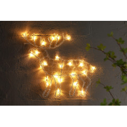 Figurina Craciun ren acril, Hoff, 24 LED-uri, lumina calda, alimentare baterii, H 49 cm