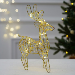 Figurina Craciun ren, Hoff, 15 LED-uri, lumina calda, alimentare baterii, H 21 cm