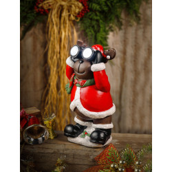 Figurina Craciun ren, Hoff, 2 LED-uri, lumina rece, alimentare baterii, H 25 cm