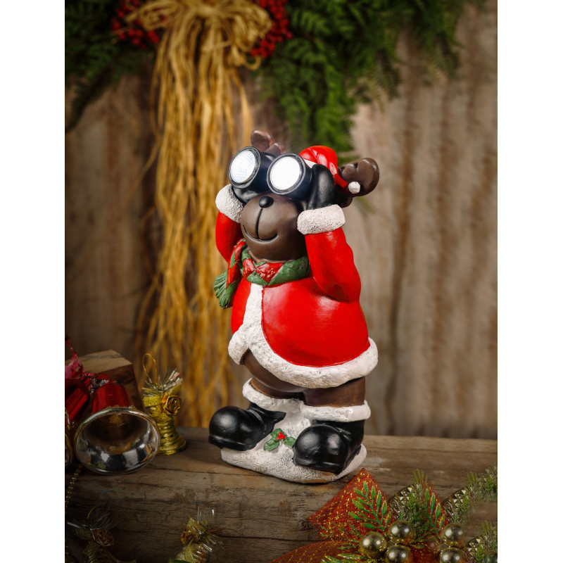 Figurina Craciun ren, Hoff, 2 LED-uri, lumina rece, alimentare baterii, H 25 cm