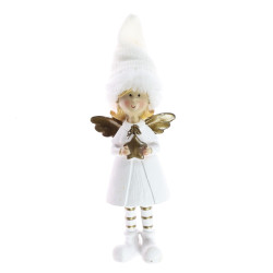 Figurina decorativa Craciun, model ingeras, alb + auriu, 7.5 x 4 x 21 cm, D383458-2